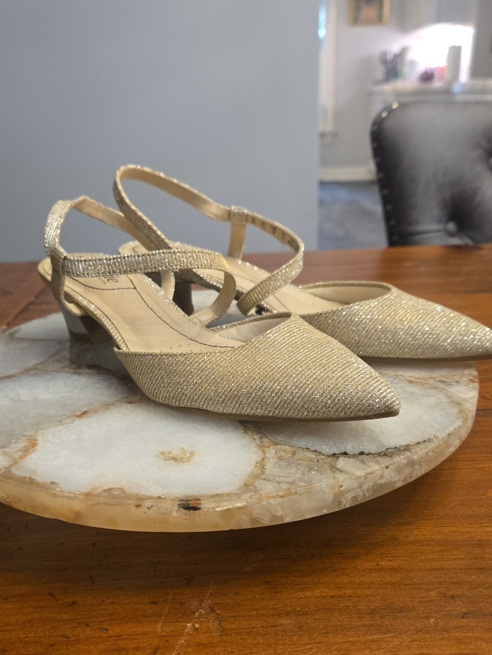 LifeStride Minimalist Slingback Pump Gold Pointed-Toe Heels US 6 Like New